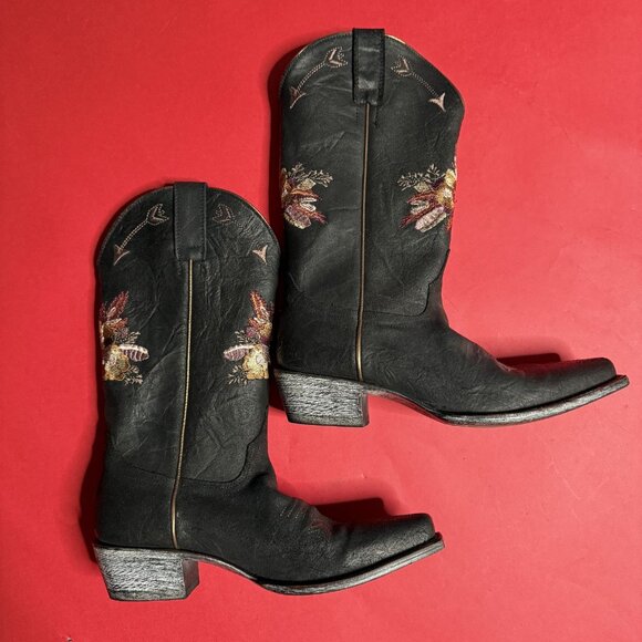 Embroidered Black Leather Cowboy Boots by Shyanne, Size 7.5 US - Picture 5 of 12